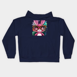 Pink bunny with leopard glass Kids Hoodie